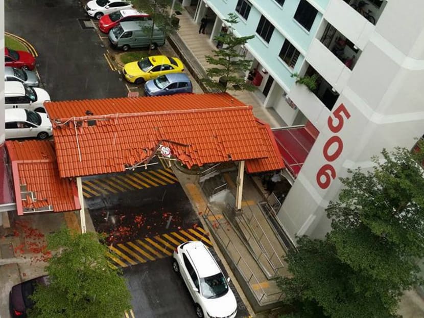 Another sheltered linkway at Bukit Batok damaged by crane
