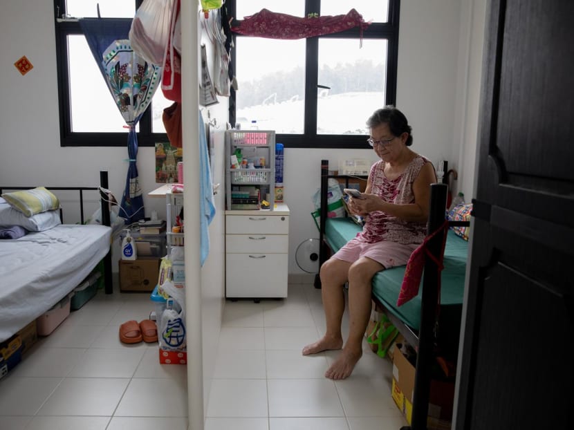 Ms Doreen Chan in her flat under the Joint Singles Scheme Operator-Run pilot, on March 24, 2023. To provide more privacy, HDB has been building new one-room rental flats with partitions, including some that have internal doors to separate the sleeping areas. Ms Doreen Chan in her flat under the Joint Singles Scheme Operator-Run pilot, on March 24, 2023. To provide more privacy, HDB has been building new one-room rental flats with partitions, including some that have internal doors to separate the sleeping areas.