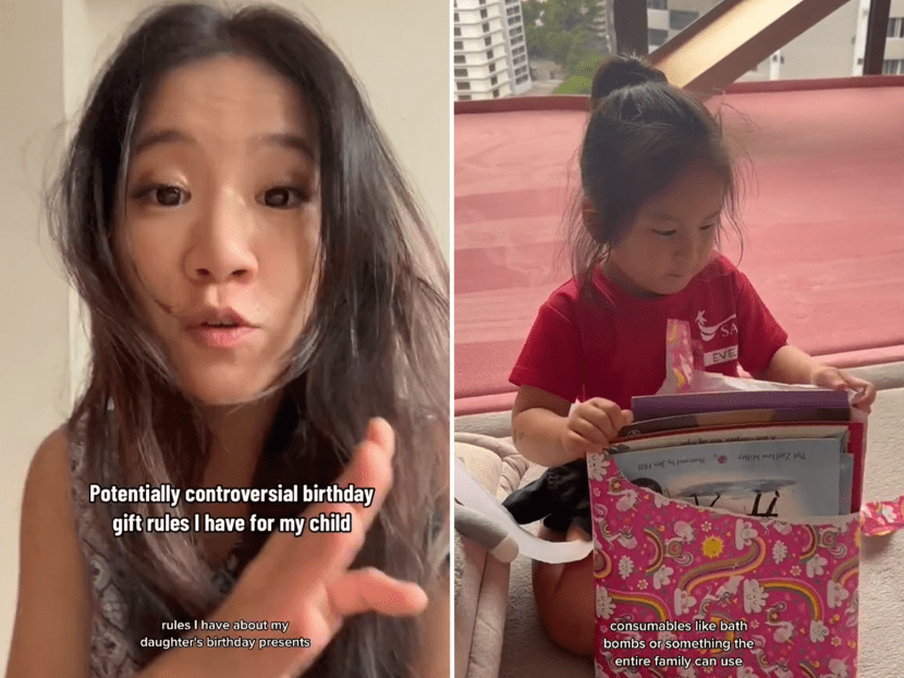 Singapore-based influencer Francesca Tanmizi (left) sparked a debate on TikTok after she talked about the rules she has for her daughter (right) when it comes to birthday gifts.