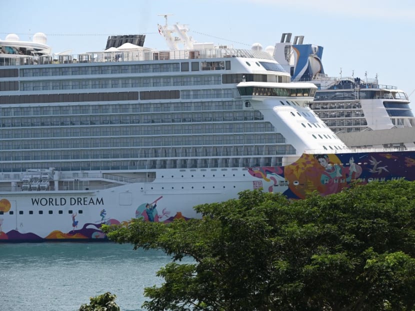 A Dream Cruises' ship is docked at Marina Cruise Centre in Singapore on Oct 27, 2020. 