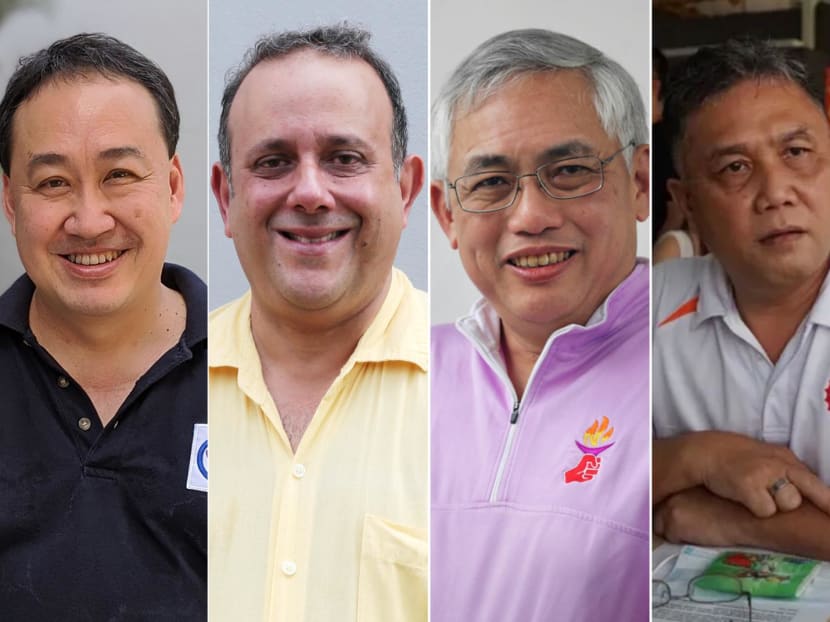 (Left to right) Mr Lim Tean, secretary-general of Peoples Voice; Reform Party's secretary-general Kenneth Jeyaretnam; Mr Goh Meng Seng, secretary-general of the People's Power Party; and Democratic Progressive Party's secretary-general Hamim Aliyas.