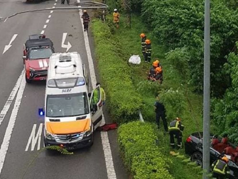 The scene of the accident along the Central Expressway near the Jalan Bahagia exit. The scene of the accident along the Central Expressway near the Jalan Bahagia exit.