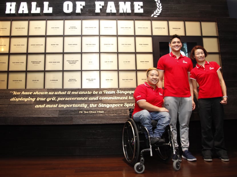 Theresa Goh, Joseph Schooling and Laurentia Tan were inducted into the Sports Hall of Fame on Tuesday (Aug 8). Photo: Sport Singapore