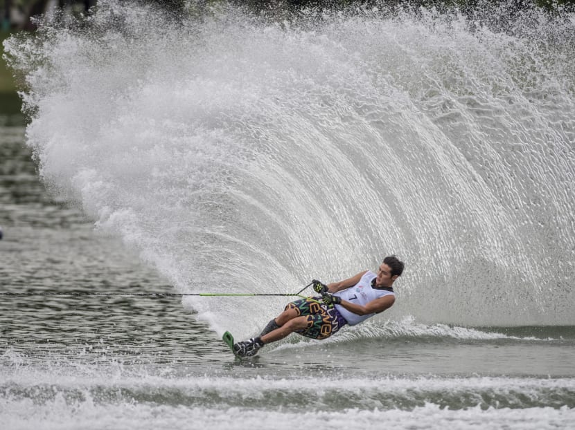 Singapore's Mark Leong secures the Asian Waterski Slalom gold medal after posting a score of 4.5 buoys on the 12m rope. Photo: Singapore Waterski & Wakeboard Federation