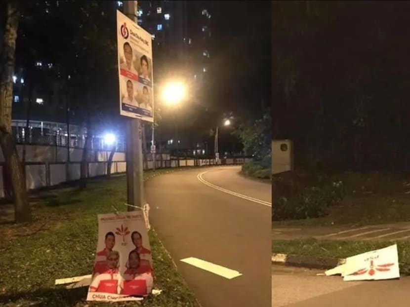 Two posters along Bukit Batok East Avenue 5 that belonged to the Progress Singapore Party during campaigning period for the General Election in 2020.