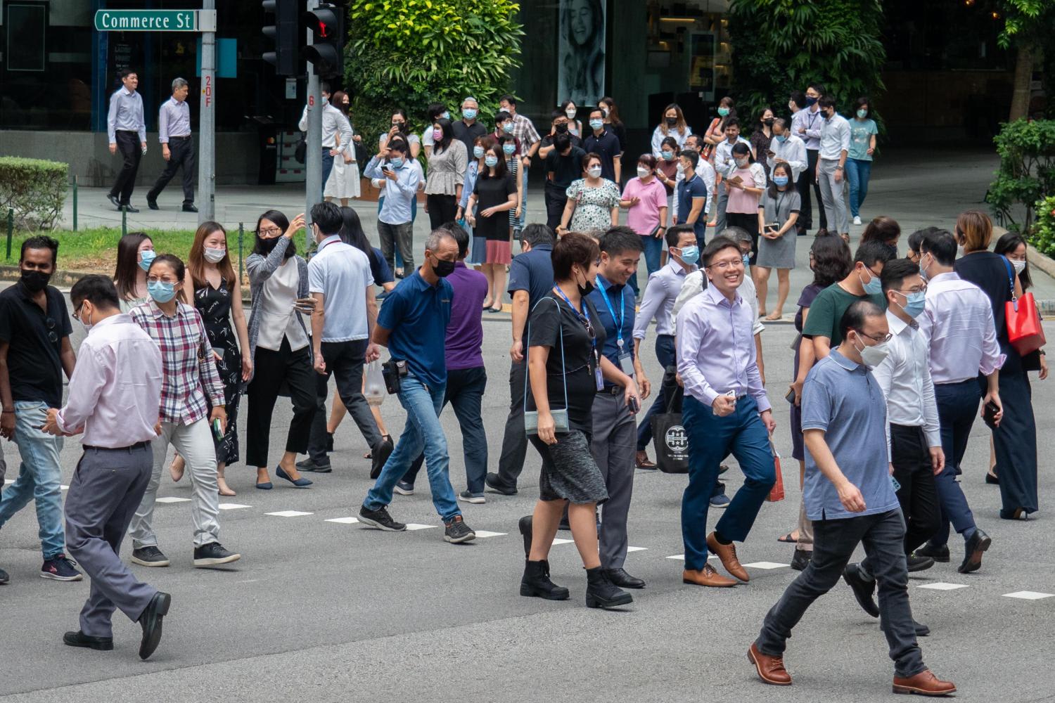 Crowds are seen in the Central Business District on April 26, 2022. Crowds are seen in the Central Business District on April 26, 2022.