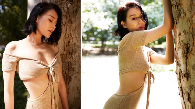 秀产后5个月身材　胡杏儿：我这个body还可以吗？