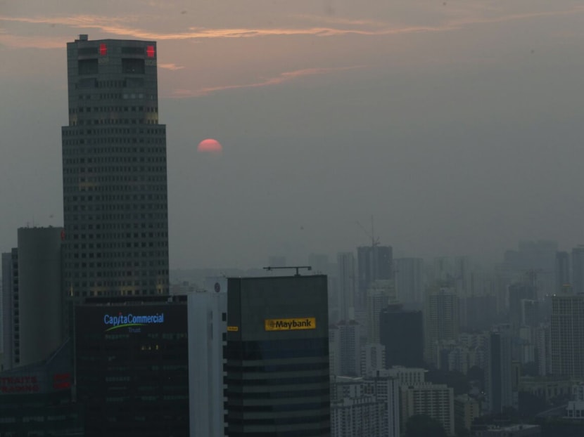 Hazy conditions as seen at 7.03pm on March 30, 2016. Photo: Wee Teck Hian