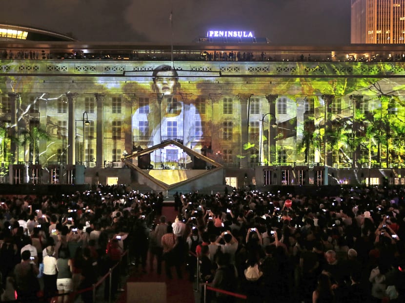 A light display at the opening ceremony of National Gallery Singapore on Nov 27. Photo: Wee Teck Hian/TODAY