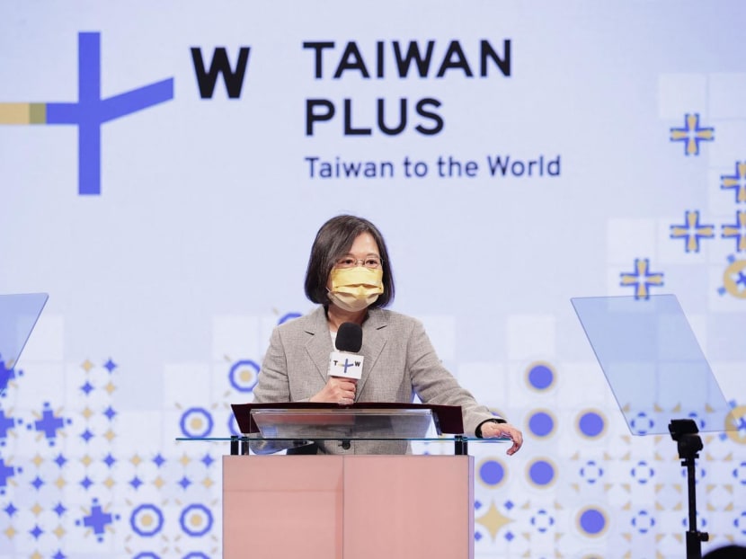  President Tsai Ing-wen speaking during a ceremony to launch the new English-language TV channel TaiwanPlus in Taipei.
