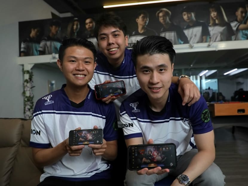 One of the esports teams that will be competing at the 2019 SEA Games in the Philippines. From left: Marcus "Marclaren" Lee, Chris "Yueyah" Ong and Renfred "Elespresso" Ng. They will be playing a mobile game called Arena of Valor.