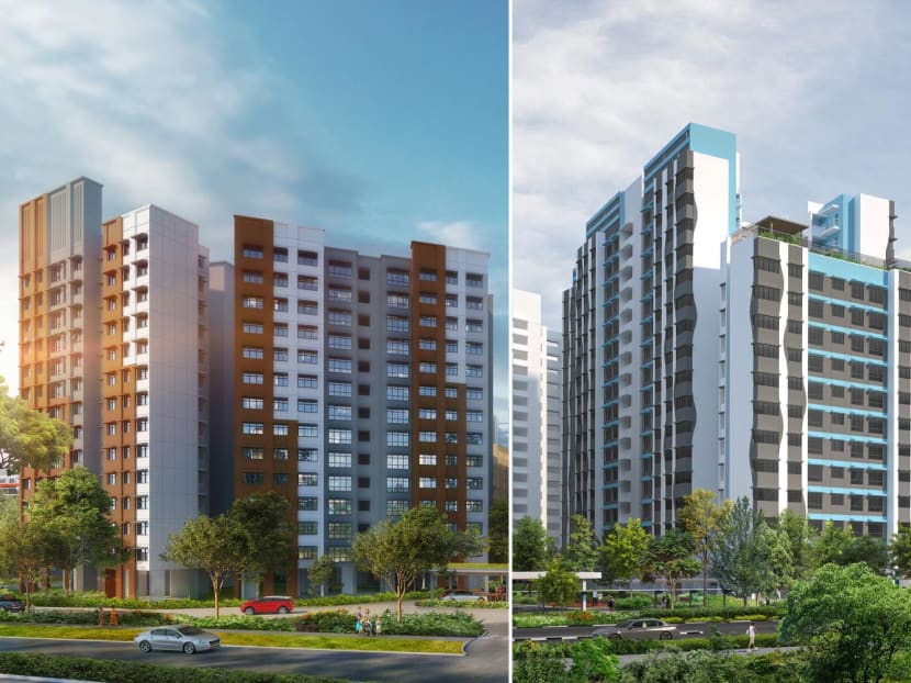 Artists' impressions of new public housing projects Yishun Beacon (left) and Lakeside View (right).