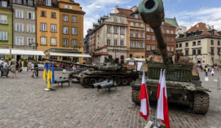 Russian tanks damaged in Ukraine on display in Warsaw