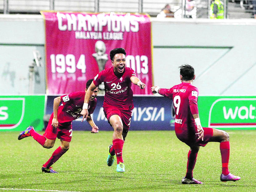 Twelve of Singapore’s 20-man squad for the Myanmar SEA Games are from the LionsXII, including Shahfiq Ghani (centre), Safuwan Baharudin and Gabriel Quak. TODAY FILE PHOTO