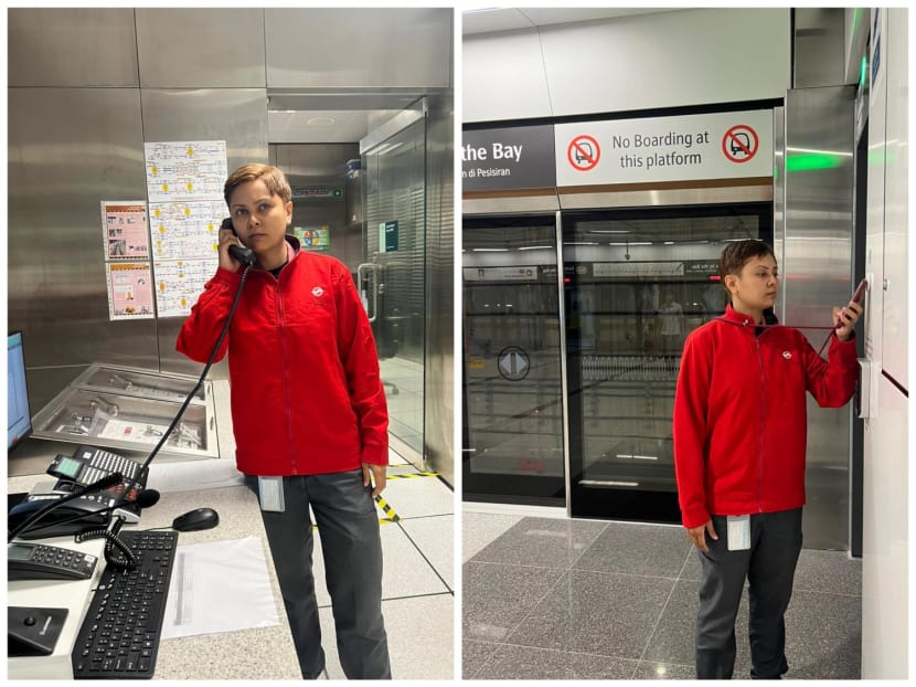 The author, an assistant station manager at the Gardens by the Bay station, is shown communicating with the station's Operations Control Centre to assist passengers with lost and found items (left), and conducting security checks. The author, an assistant station manager at the Gardens by the Bay station, is shown communicating with the station's Operations Control Centre to assist passengers with lost and found items (left), and conducting security checks.