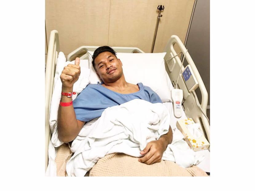 Hassan Sunny giving the thumbs up to the camera during his stay in hospital. Photo: Hassan Sunny