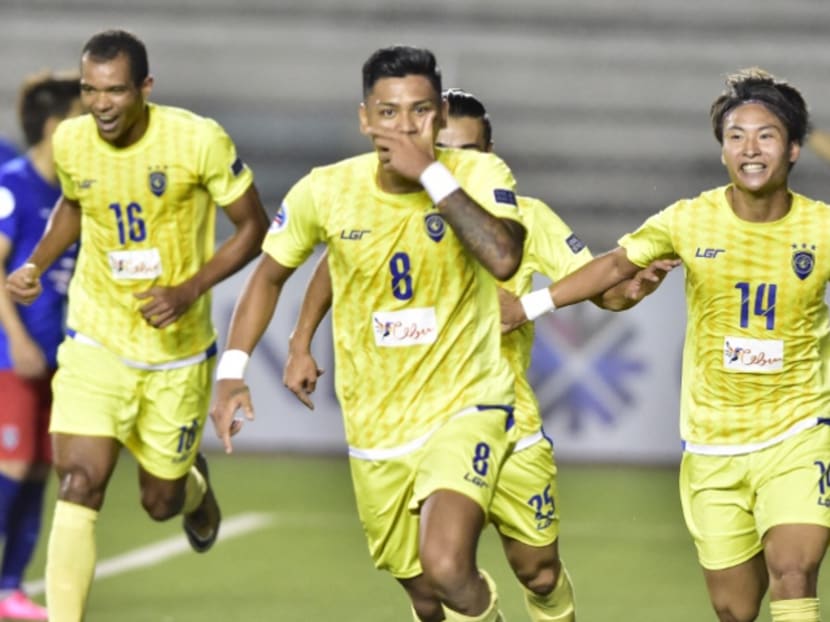 Global FC players celebrating after scoring against 2015 AFC Cup champions Johor Darul Ta'zim. The Philippines side beat the Malaysian Super League champions 3-2 in their return game after losing the first one 0-4. Photo: AFC.com