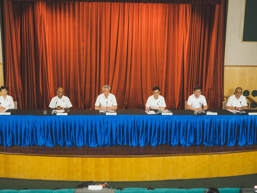 PM Lee at a virtual press conference in the early hours of Saturday (July 11) with other PAP leaders after the release of official results of the General Elections.