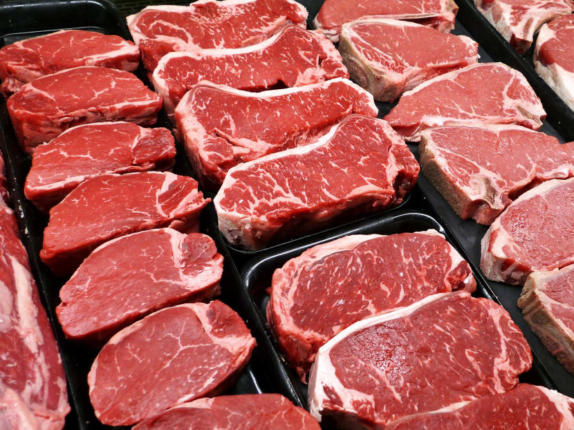 In this Jan 18, 2010 file photo, steaks and other beef products are displayed for sale at a grocery store in McLean, Va. The meat industry is seeing red over the dietary guidelines. Photo: AP