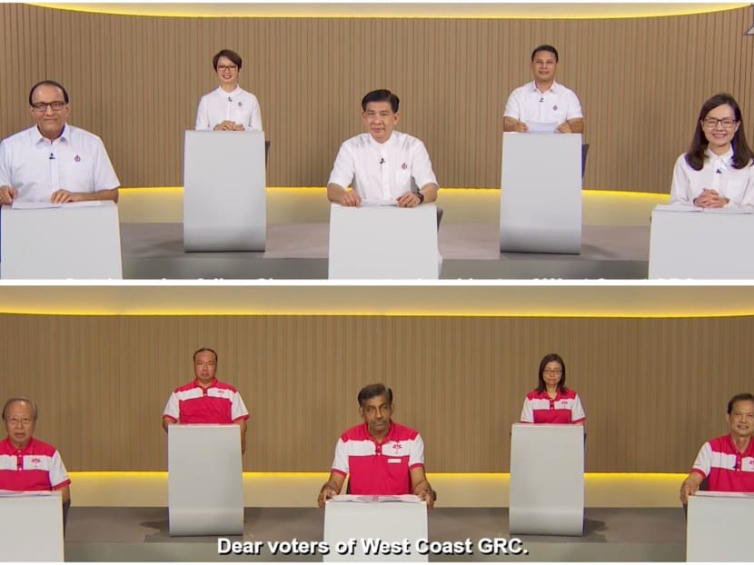 Candidates from the People’s Action Party (top) and the Progress Singapore Party (bottom) are contesting for five seats at West Coast Group Representation Constituency. Candidates from the People’s Action Party (top) and the Progress Singapore Party (bottom) are contesting for five seats at West Coast Group Representation Constituency.