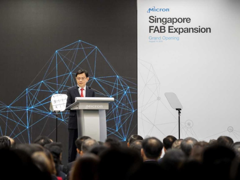 Deputy Prime Minister Heng Swee Keat, who is also Finance Minister, speaking at the opening of Micron Technology's expanded semiconductor fabrication plant in Woodlands on Aug 14, 2019.