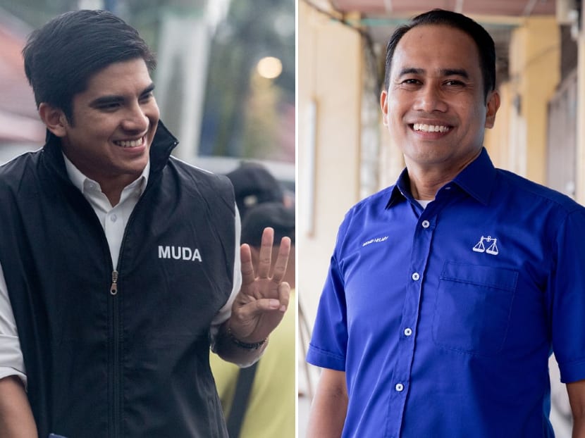 Malaysian United Democratic Alliance leader Syed Saddiq Syed Abdul Rahman (left) will face off with Barisan Nasional's Mohd Helmy Latif in the contest for Muar.