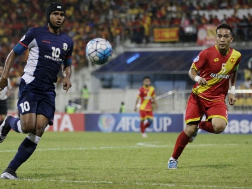 Tampines Rovers striker Fazrul Nawaz (left) in action against Malaysian side Selangor in their AFC Cup match in March. Photo: Lagardere Sports