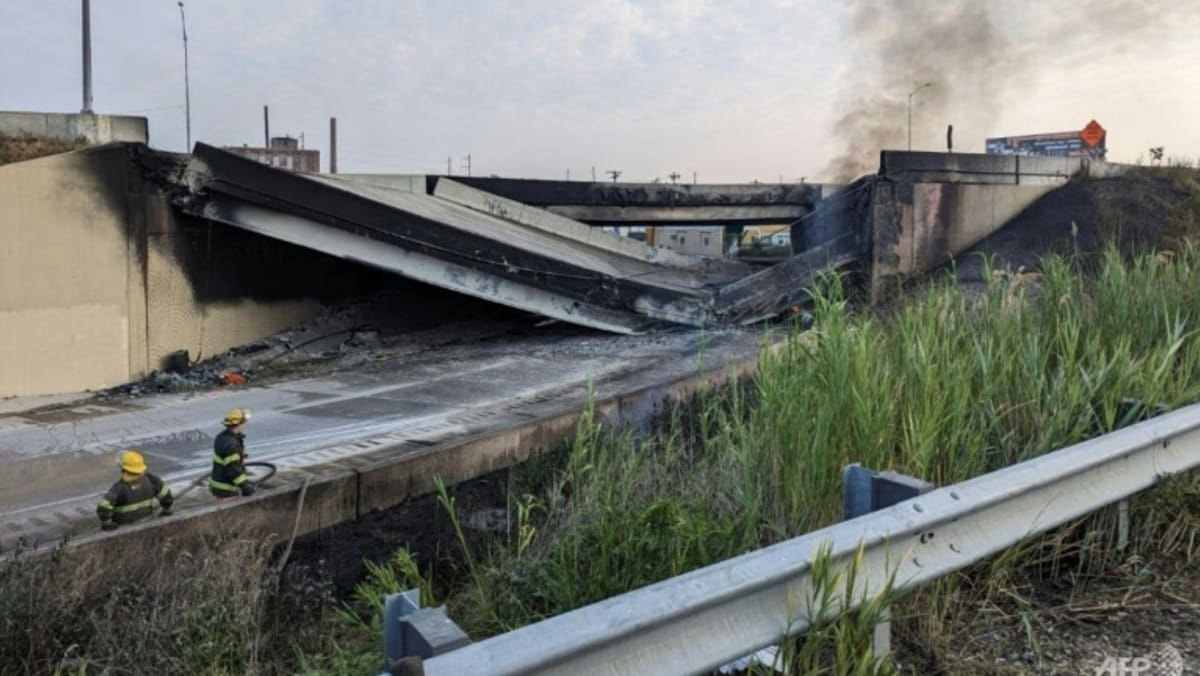 Vehicle fire causes major US highway collapse Vehicle fire causes major US highway collapse