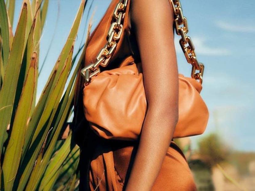 Tan sales designer bag