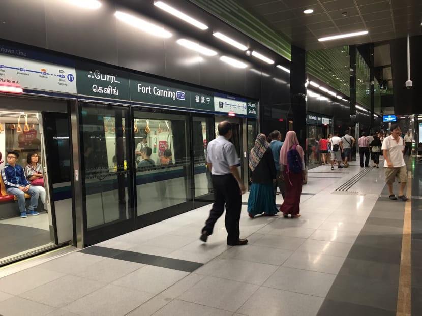 Commuters at the opening of Downtown Line 3 on Satuday (Oct 21). DTL3, which runs from Fort Canning to Expo, is the longest stretch of the Downtown Line to be opened, and includes three interchange stations at MacPherson, Tampines, and Expo. Photo: Alfred Chua/TODAY