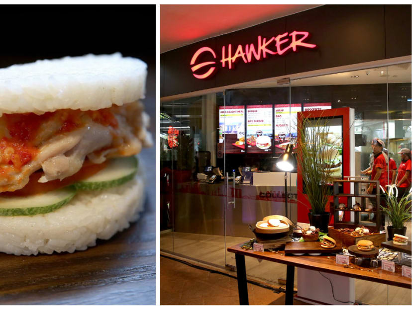 Chicken-rice burger? It’s on the menu at No Signboard’s first hawker-themed fast-food outlet at the Esplanade Chicken-rice burger? It’s on the menu at No Signboard’s first hawker-themed fast-food outlet at the Esplanade
