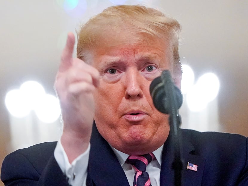 US President Donald Trump delivers a statement about his acquittal in his Senate impeachment trial during an event celebrating his acquittal in the White House on Feb 6, 2020.
