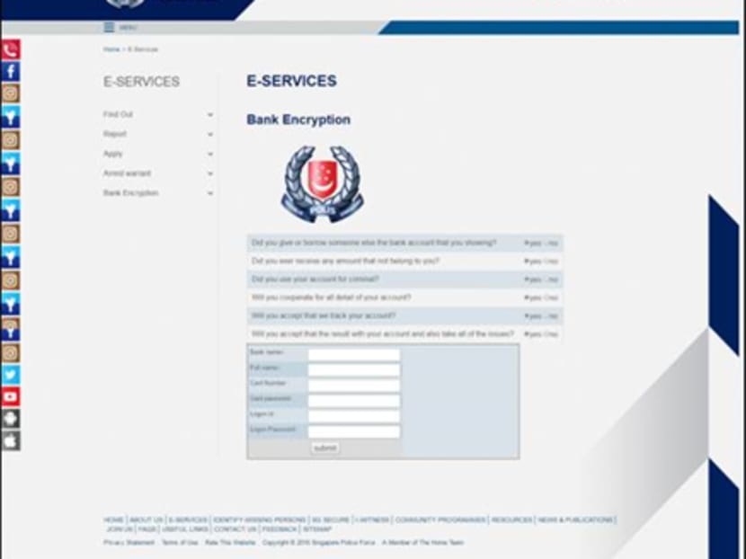 Screenshot of the fake police website. Source: Singapore Police Force