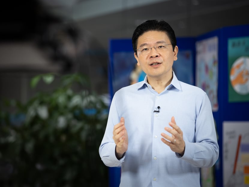 National Development Minister Lawrence Wong delivering a televised speech from the National Centre for Infectious Diseases on June 9, 2020.