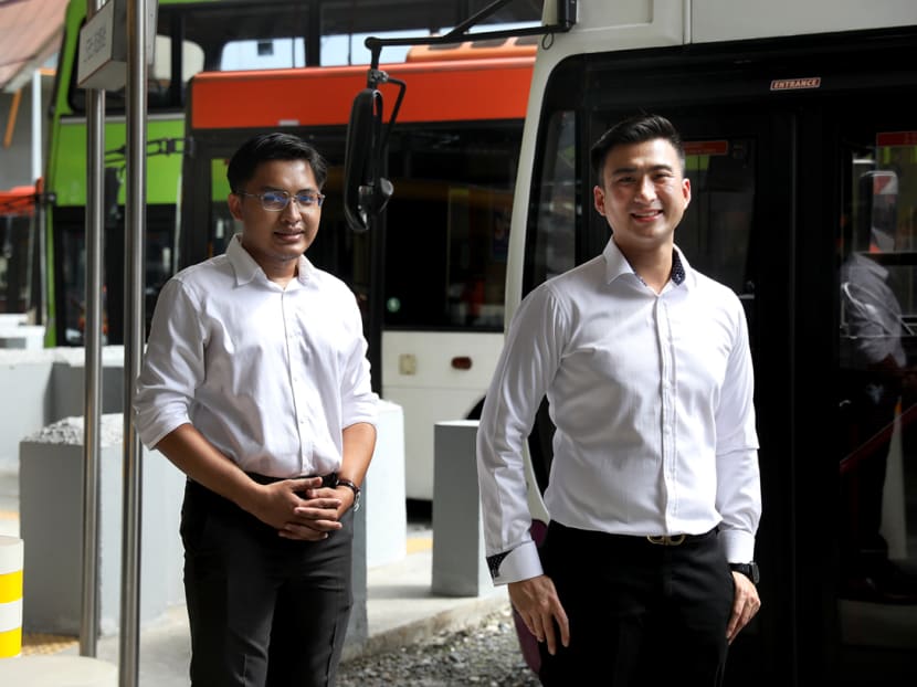 Mr Muhammad Mu'tasim (left) and Mr Clement Tan (right), along with another man, helped an SBS Transit bus driver who was being attacked by a passenger. Mr Muhammad Mu'tasim (left) and Mr Clement Tan (right), along with another man, helped an SBS Transit bus driver who was being attacked by a passenger.