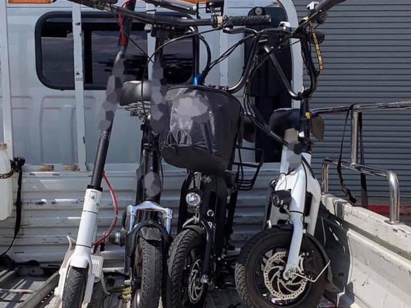 Several personal mobility devices that were impounded by the Land Transport Authority in August 2019.