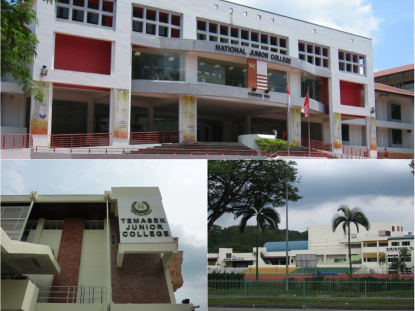 Clockwise from top: National Junior College, Anderson Junior College and Temasek Junior College.