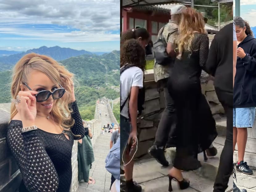 Mariah Carey climbs Great Wall of China in 6inch heels, changes to
