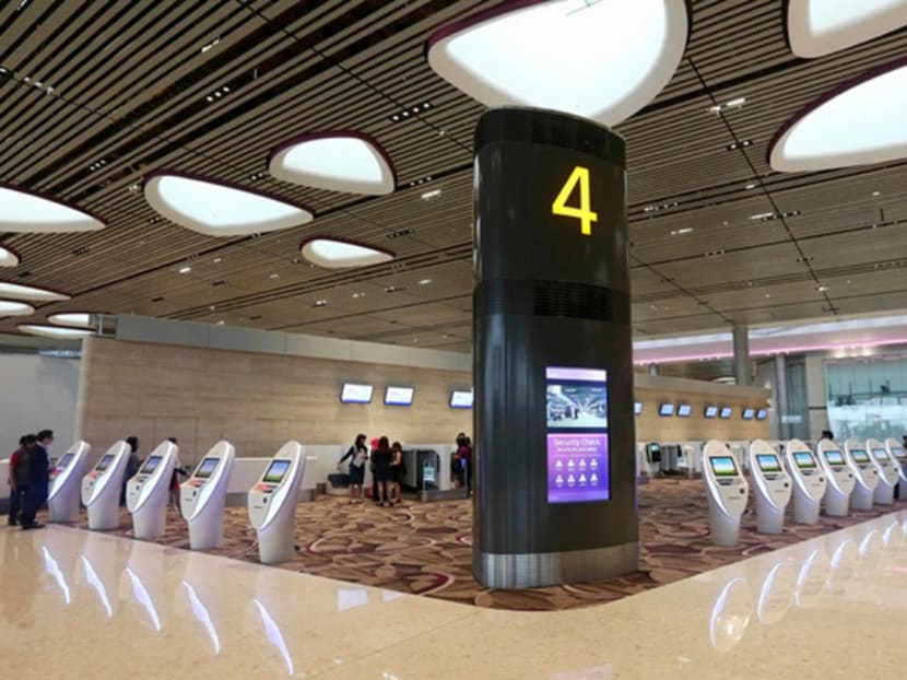 The automated check-in kiosks and automated bag-drop machines at the departure hall at the new Terminal 4 at Changi Airport. The date for its official opening will be decided after the trials show satisfactory results. Photo: Nuria Ling