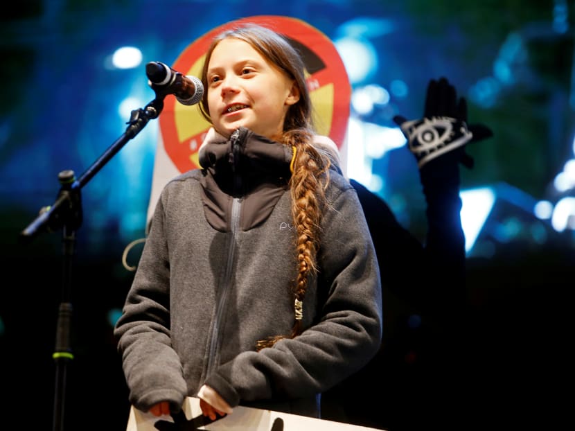 Climate change activist Greta Thunberg delivers a speech at a climate change protest march, as COP25 climate summit is held in Madrid, Spain, Dec 6, 2019.