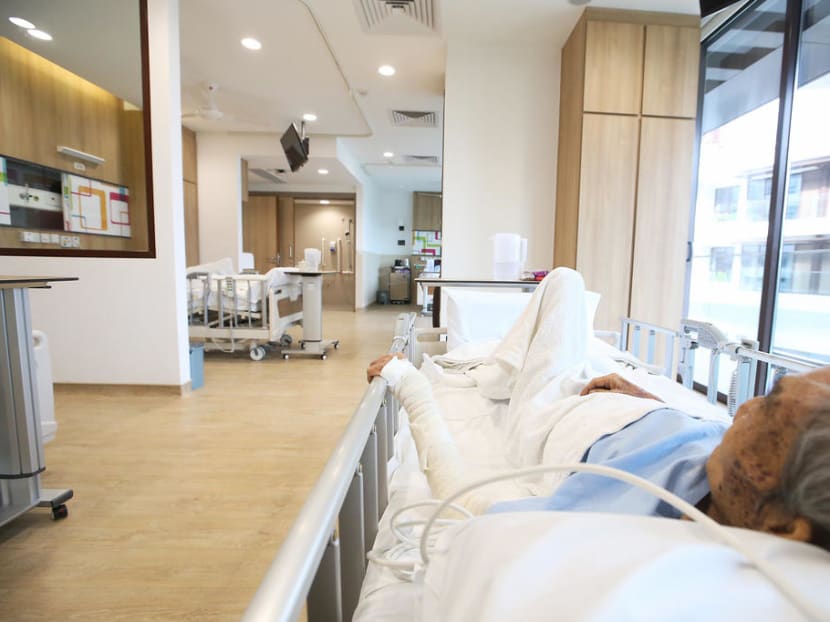 A patient resting in a ward at a hospice.