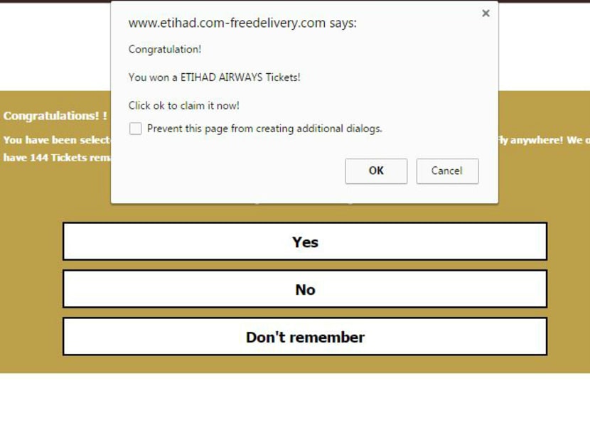 Screengrab of a scam website offering free Etihad Airways tickets.