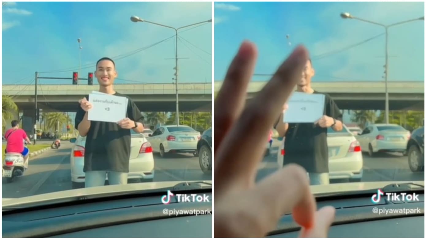 泰国警察红灯前下车求婚 TikTok煞风景提醒：此举或让人受伤