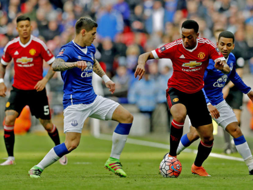 Manchester United’s Anthony Martial in action against Everton’s Muhamed Besic and Aaron Lennon. Martial glided past Everton’s defence with nonchalant ease. Photo: Reuters