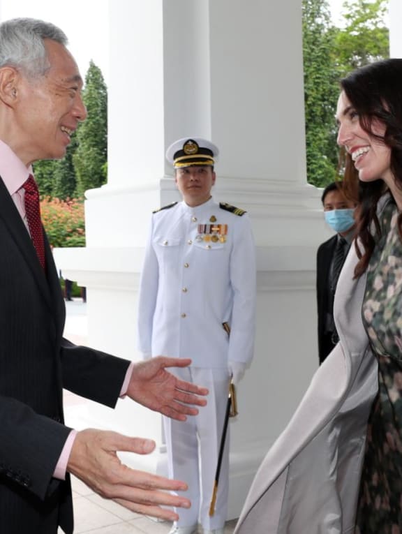 Prime Minister Lee Hsien Loong (left) greeting Ms Jacinda Ardern during her second official visit to Singapore in April 2022. Prime Minister Lee Hsien Loong (left) greeting Ms Jacinda Ardern during her second official visit to Singapore in April 2022.
