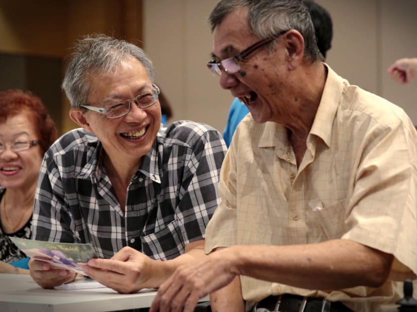 Phillip Oh (R) and his friend Patrick Loh at the International Day of Older Persons on 1 Oct, 2017. IDOP Singapore is a campaign giving seniors a platform to  give thanks to their loved ones. Photo: Jason Quah/TODAY