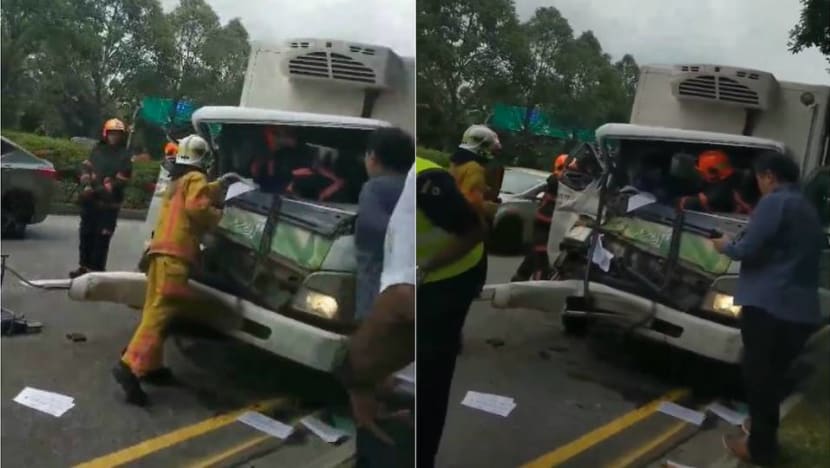 Trapped lorry driver rescued by SCDF after accident in Tuas Trapped lorry driver rescued by SCDF after accident in Tuas