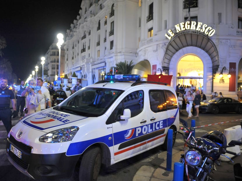 The scene of the attack where a truck ploughed through a crowd of revellers watching fireworks in Nice, France on July 14, 2016. Photo: AP