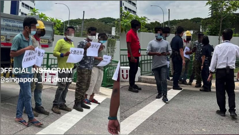 Police investigating after 9 workers protest outside Ang Mo Kio building over unpaid wages