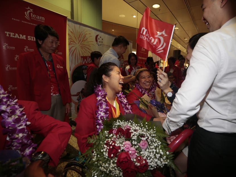 Team Singapore’s Paralympians returned home on Sept 21, 2016, from the Paralympics 2016 in Rio. Photo: Jason Quah/TODAY